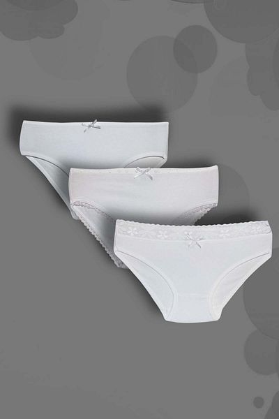 GRI MOR TEKSTIL Set de chiloți albi pentru fete din 3 piese cu dantelă nouă