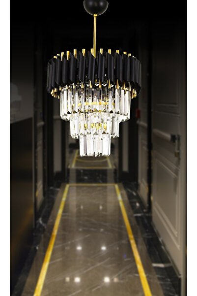 Genel Markalar Zamira 35 Cm'lik Kristal Taşlı Lüx Avize 3'lü (black Gold)