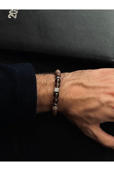 Padore Accessory Men's - Stylish Design Smokey Quartz Natural Stone Bracelet| Handcrafted