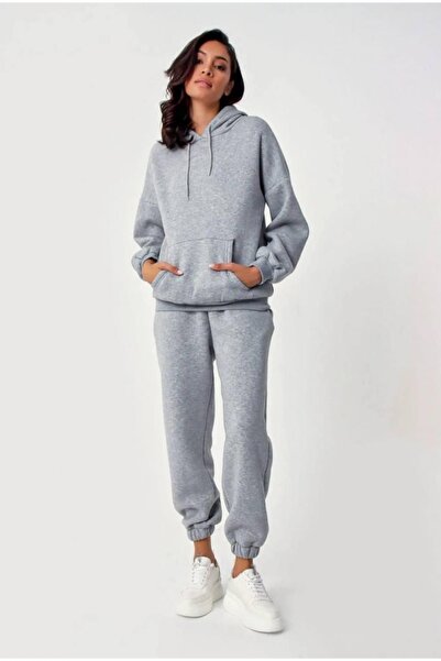 SELİNN BUTİK Kadın Şardonlu Gri Renkli Üç İplikli Eşortman Takımı