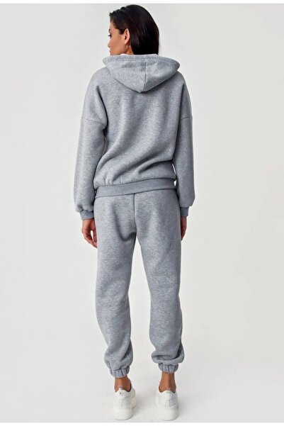 SELİNN BUTİK Kadın Şardonlu Gri Renkli Üç İplikli Eşortman Takımı