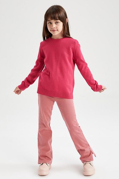 DeFacto Girl's Regular Fit Crew Neck Sweater