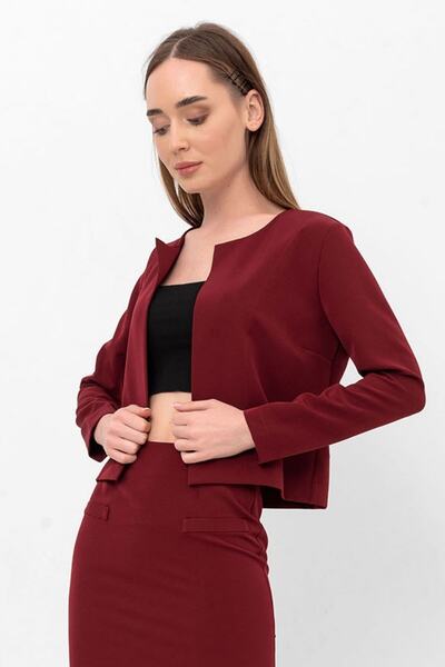 Laranor Claret Red Long Sleeve Short Crepe Jacket&cardigan