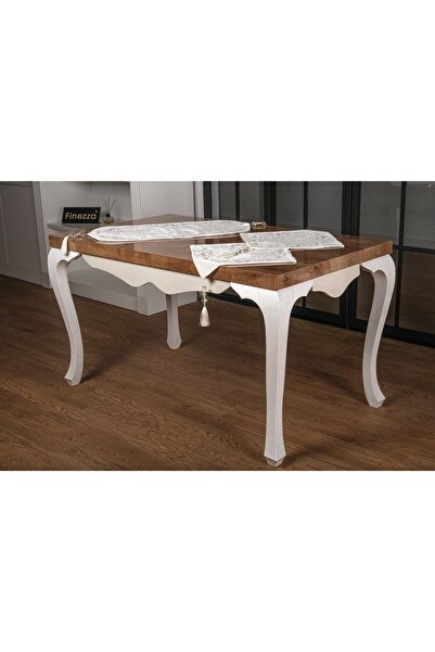 Finezza Ambra Kadife Nakışlı Runnerlı Krem Salon Takımı 4 Parça - 1249