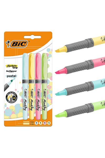 Bic Pastel Highlighter, Cut Point, 4 Different Colors, Pack of 4