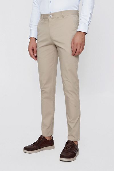 Morven Men's Beige Summer Dobby Cotton Side Pocket Slim Fit Slim Fit Trousers
