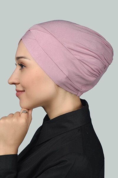 Altobeh Four-Band Cross External Hijab Cap Ready Turban Combed Cotton - Dark Pink