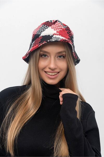 Saria Moda Model în carouri Bol Bucket Pălărie roșu-alb