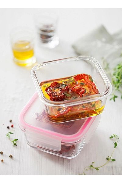LAV Glass Locked Storage Container Set of 2 Breakfast Frs227 Pink