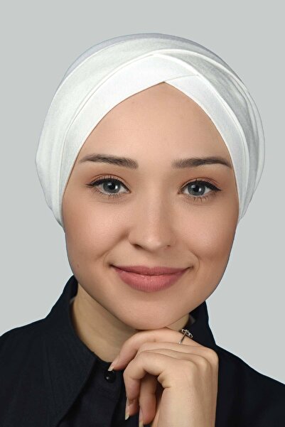 Altobeh Четирилентова пресечена външна шапка за глава, готова за носене, от трико - екрю