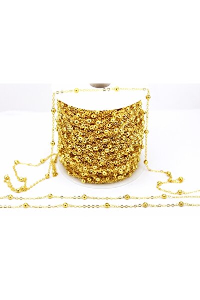 yfhobi 1 Metre - 4 Mm Misketli 0.40 Mm Düz Zincir - Sarı Kaplama Kolye Zinciri