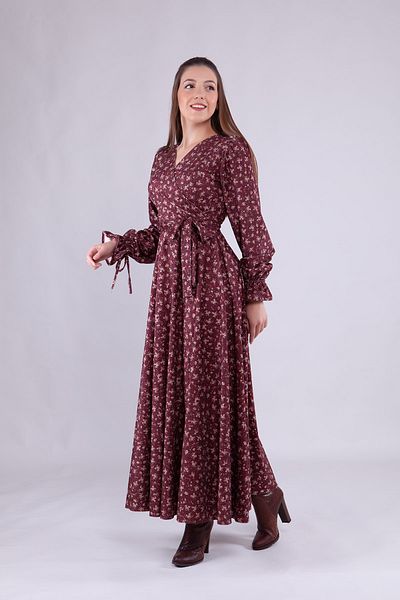 Bidoluelbise Rochie de damă din velur cu imprimeu floral, lungime maxi, cu guler dublu, cu mânecă lungă
