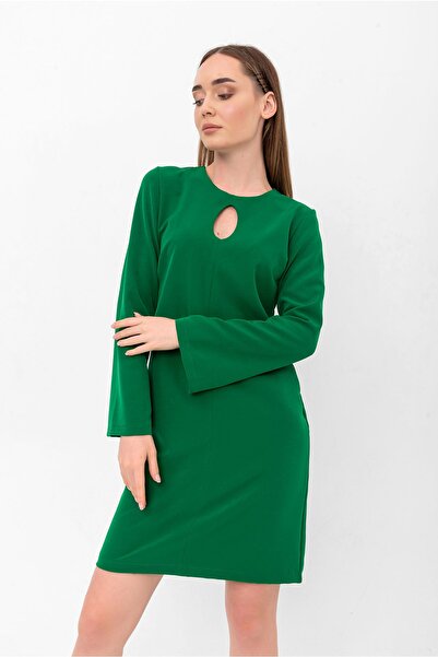 Laranor Зелена крапля комір напівіспанська рукав креп сукня