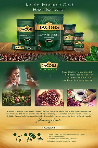 Jacobs Monarch Gold - Soluble Coffee Color 100 Gr x 3 Pieces