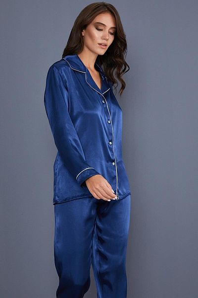 AYYILDIZ 3926 Set de pijamale din satin bleumarin