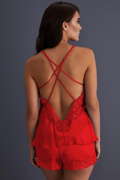 AYYILDIZ 3909 Rotes Satin-Shorts-Set