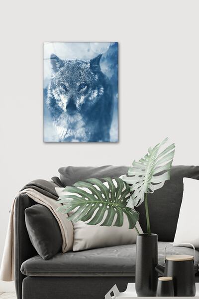 Decorita Animale |   Pictură pe sticlă |   Lupul cu ochi albaștri |   Vertica...