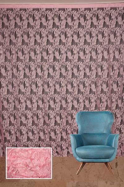 AKÇA TEKSTİL Leaf Model Pink Color Rope Curtain Ready-made Buttons Sewn Rope Curtain 300*270 Cm