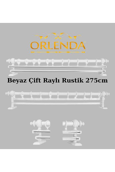 Orlenda Țeavă de Aluminiu cu Cap din Lemn Alb Umeraș Cortina Rustic șină dublă 275 Cm
