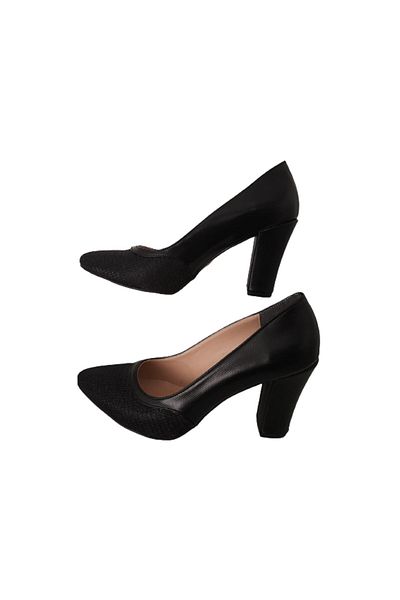 MARCO CAVALLİ Women's Black Shiny Stoned Stylish Thick Heeled Shoes