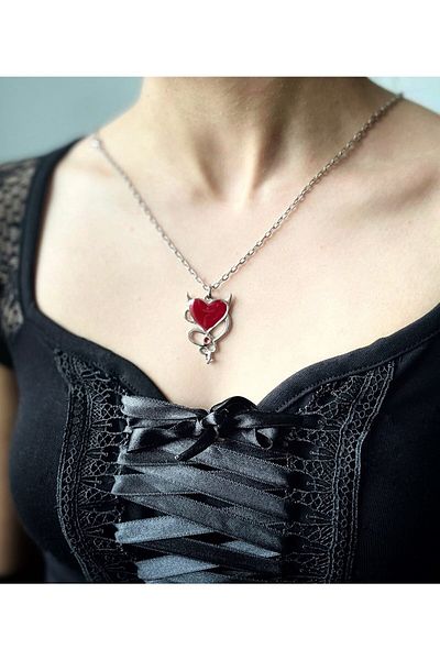 Touz Devil Heart Red Heart Unisex Chain Necklace