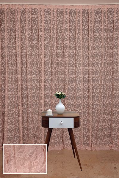 AKÇA TEKSTİL Shawl Powder Color Single Wing Ready Made Planted Pleated Background Curtain 300*260 Cm