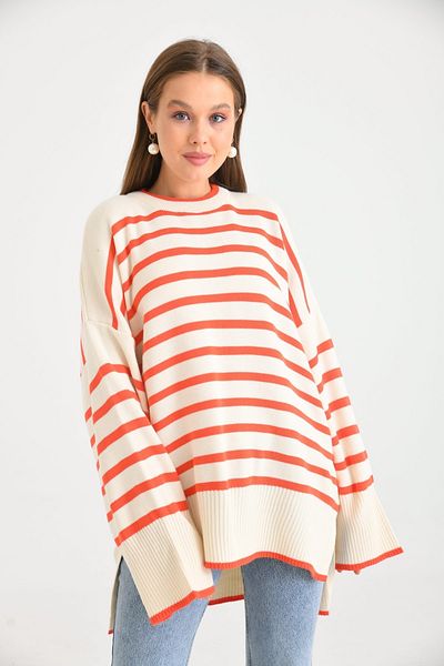 VOLT CLOTHİNG Pulover oversize tricot cu dungi pentru damă