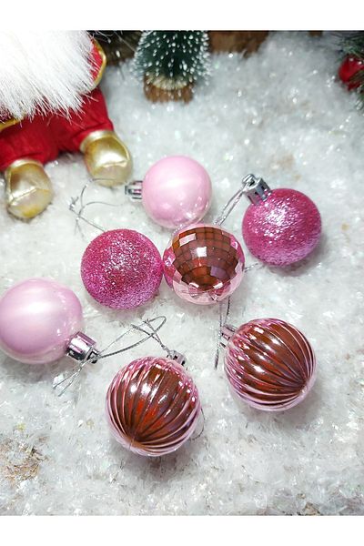 party mix Christmas Decorations Pine Tree Ball 4cm Pink 24 Pieces