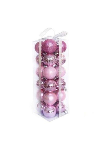 party mix Christmas Decorations Pine Tree Ball 4cm Pink 24 Pieces