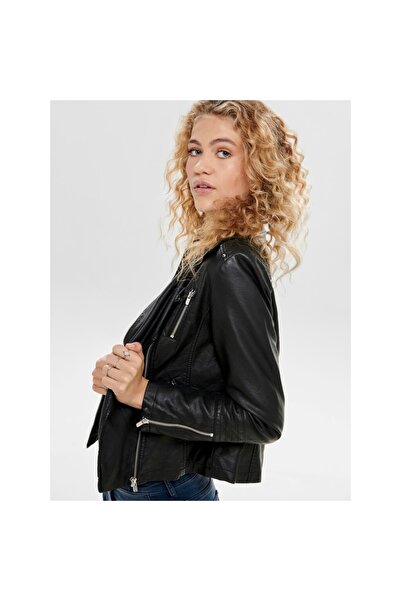ONLY Jachetă neagră din piele artificială pentru femei15153079