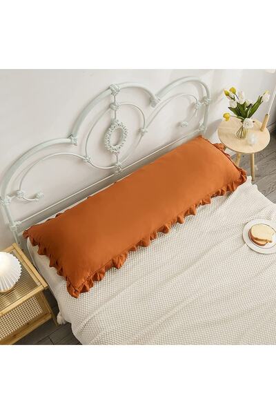 Tinybabyconcept Natural Cotton Cinnamon Long Pillow Case Ruffle Edge Decor Pregnant Pillow 50x135 Cm
