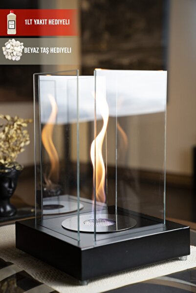 SSCONCEPT Masaüstü Bioethanol Kare Siyah Metal Modern Şömine , Lüx Ev Dekoras...