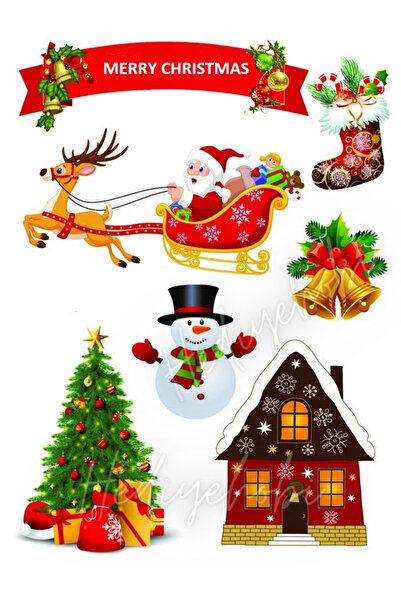 hediyehobihersey Noel Yeni Yıl Resimli Yenilebilir Pasta Üstü Şeker Kağıdı Baskısı, Yenilebilir Baskı