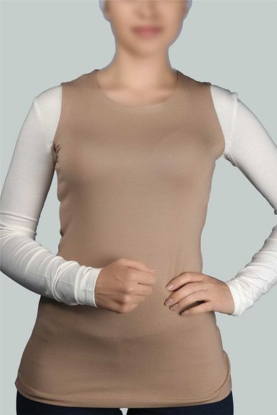 Altobeh Γυναικείο κορμάκι Zero Sleeve Crew Neck Lycra Combed Cotton - Σκούρο Μπεζ