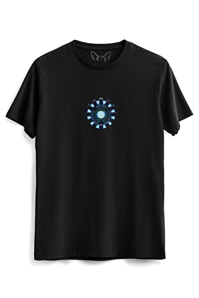 Alfa Tshirt تيشيرت أسود مطبوع عليه الرجل الحديدي للجنسين