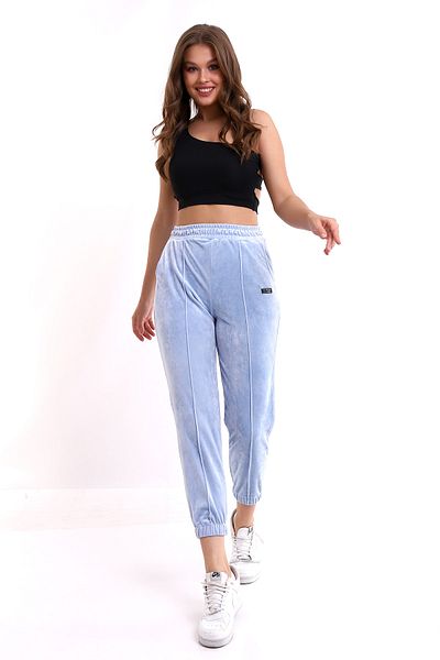 winmoda Μπλε απαλό αθλητικό παντελόνι Jogger ψηλόμεσο γαλλικό βελούδο