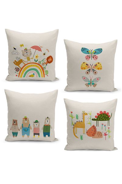 Filamente 4-Piece Throw Pillow Cover Set Kids Baby Room Digital Printed