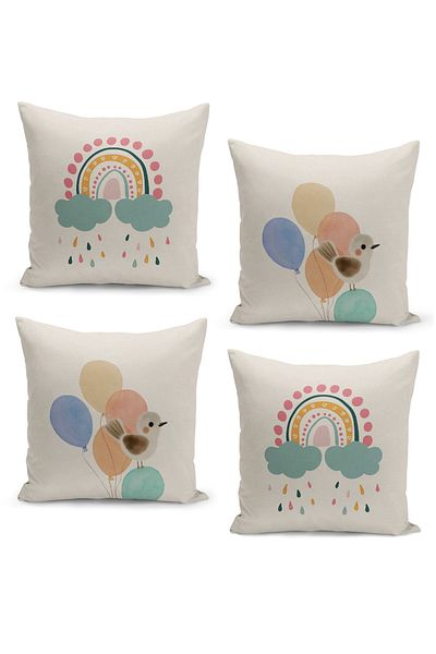 Filamente 4-Piece Digital Printed Throw Pillow Cover Set for Children Baby