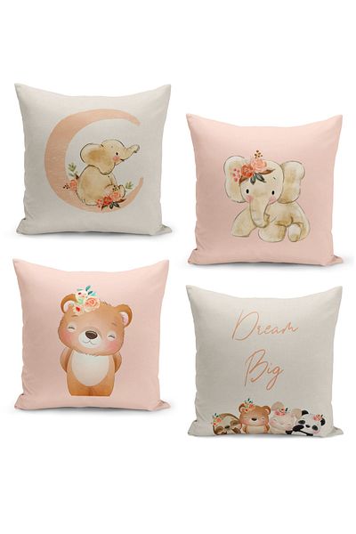 Filamente 4-Piece Throw Pillow Cover Set Kids Baby Room Digital Printed