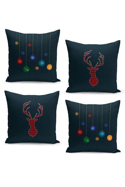 Filamente 4-Piece Throw Pillow Cover Set New Year's Eve Christmas Pattern Double-Sided Digital Printed
