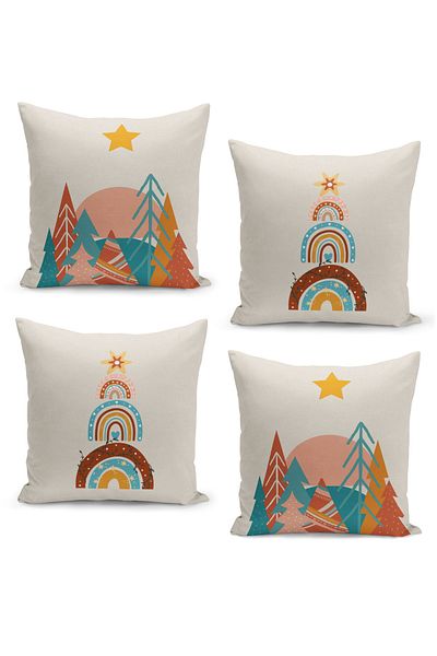 Filamente 4-Piece Throw Pillow Cover Set New Year's Eve Christmas Pattern Double-Sided Digital Printed