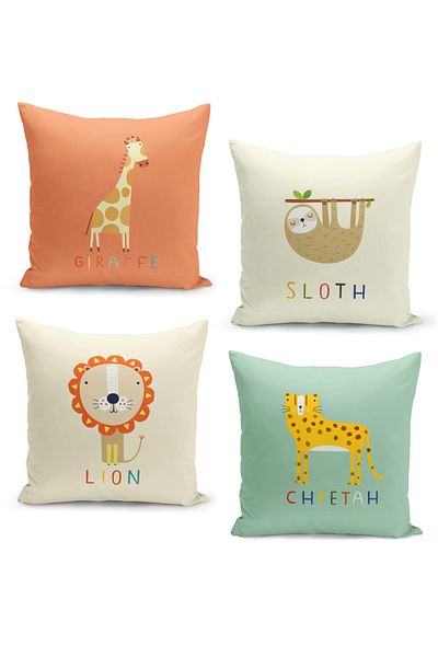 Filamente 4-Piece Throw Pillow Cover Set Kids Baby Room Digital Printed