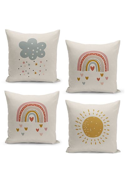 Filamente 4-Piece Throw Pillow Cover Set Kids Baby Room Digital Printed