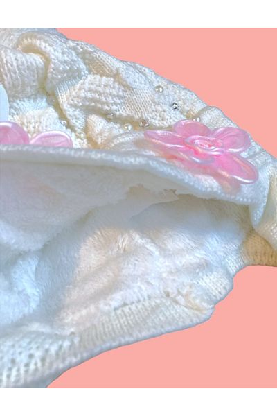 Pink Hippo Kids Girl's 4-10 Years Old Knitted Beanie with Ears and Fur and Pompom Detail