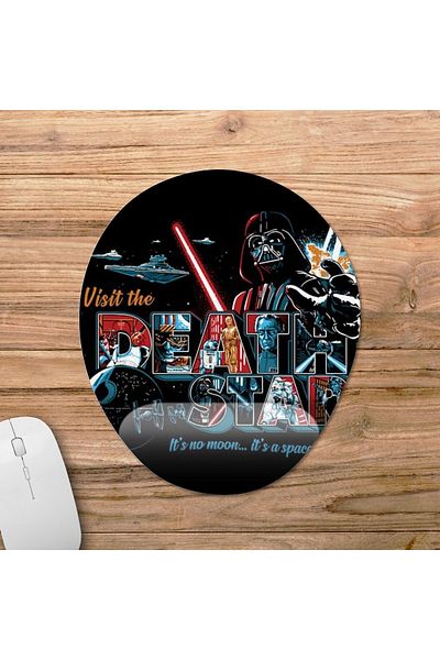 Pixxa Visit Death Star - نموذج لوحة الماوس المدعومة للمعصم من حرب النجوم - بيضاوي واحد