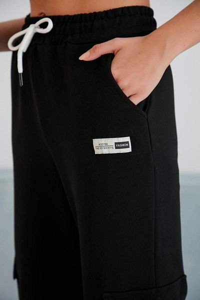 Winmoda34 Φούτερ Jogger Wide Belt Leg Elastic Cargo Pocket