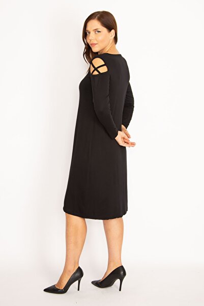 Şans Rochie de damă, mărime mare, neagră, cu umeri 65n34954