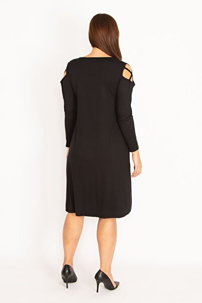 Şans Rochie de damă, mărime mare, neagră, cu umeri 65n34954