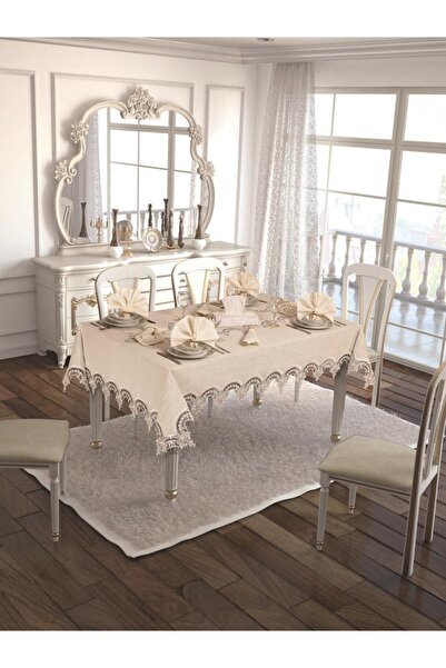 Finezza Ahsen Sa gipir čipkom Lan Set posuđa od krem tkanine 8 KŞ. 160x230 17...