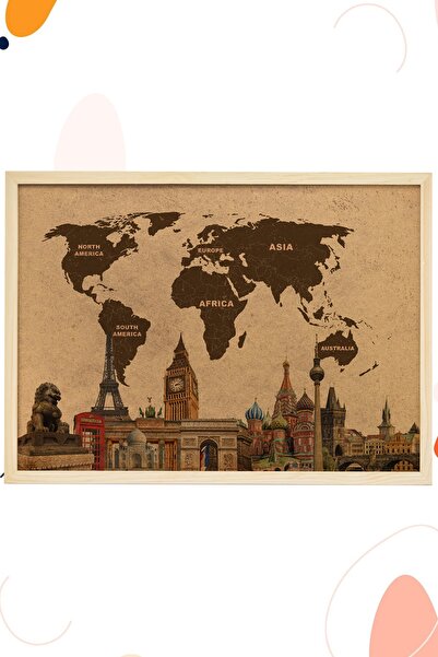 AND Mantar Pano Kıtalar Ve Dünya Harikaları Baskılı Ahşap Çerçeveli 60x90 Cm ...